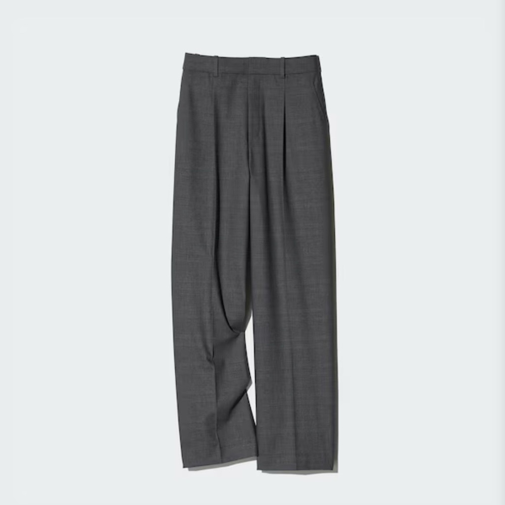 Uniqlo Women's Pleated Wide-Leg Trousers - Charcoal Gray plaid
